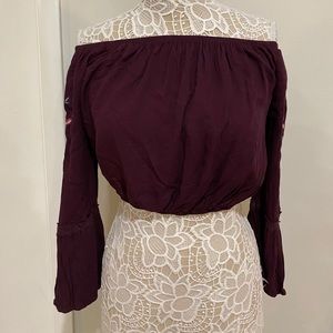 Xhilaration Embroidered Bell Sleeve Crop Top